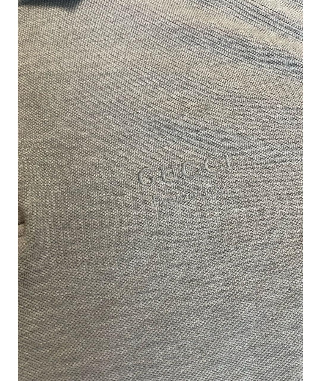 GUCCI Серое хлопко-эластановое поло с коротким рукавом, фото 2