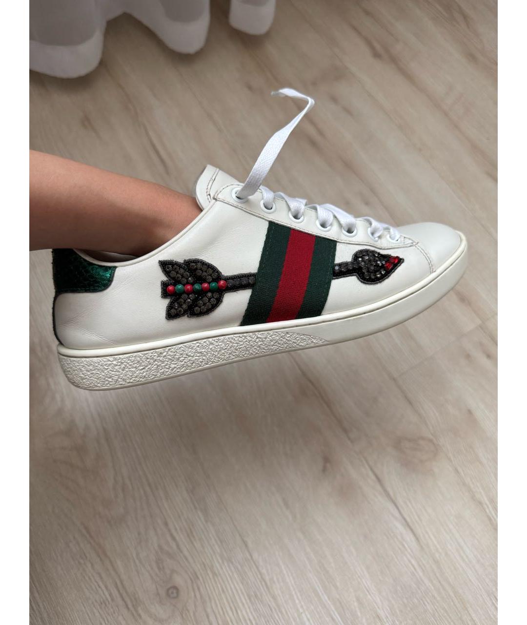 GUCCI Белые кожаные кеды, фото 4