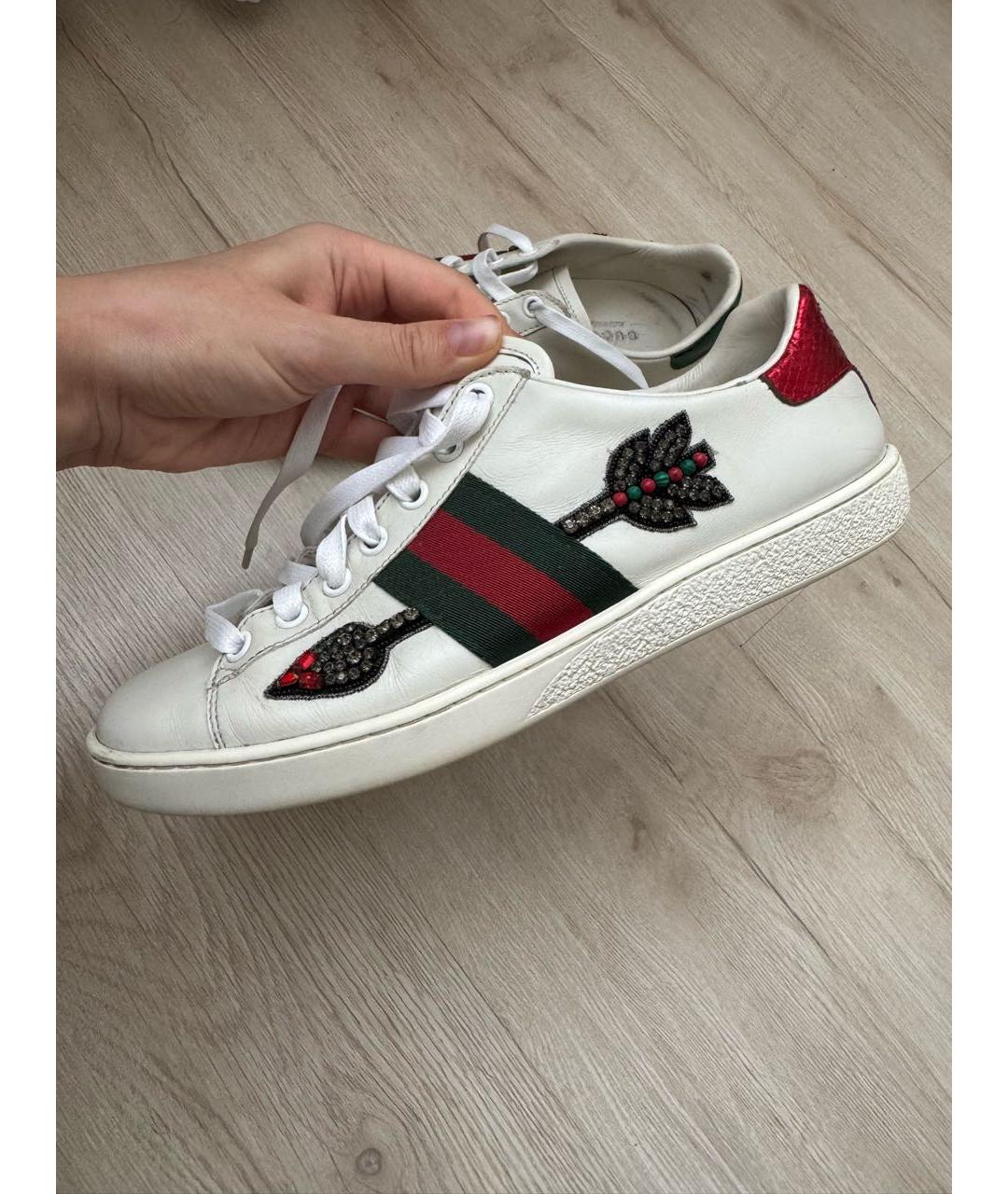 GUCCI Белые кожаные кеды, фото 9