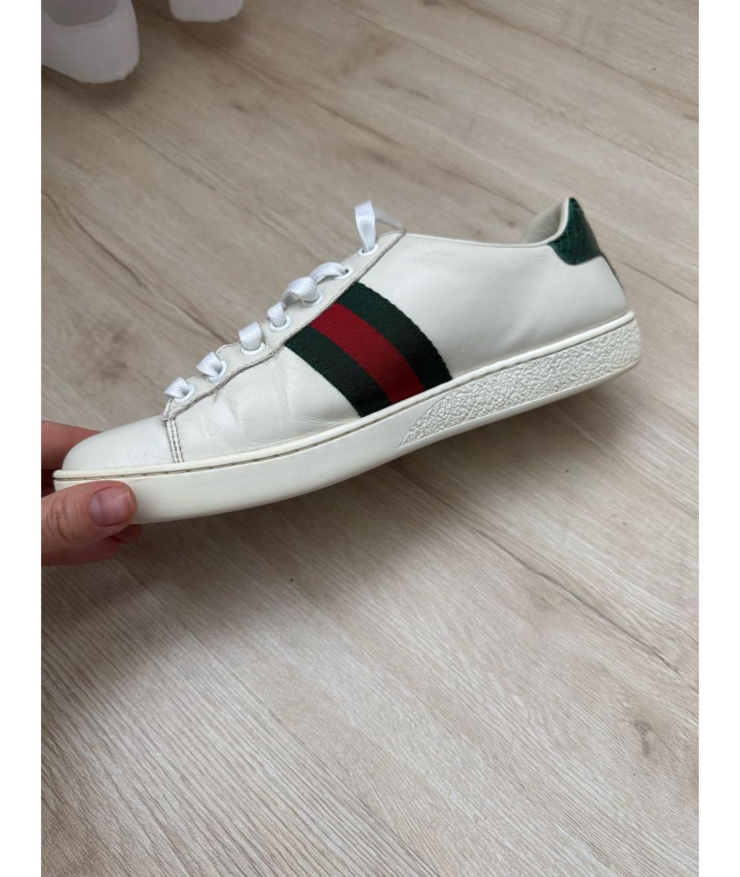 GUCCI Белые кожаные кеды, фото 6