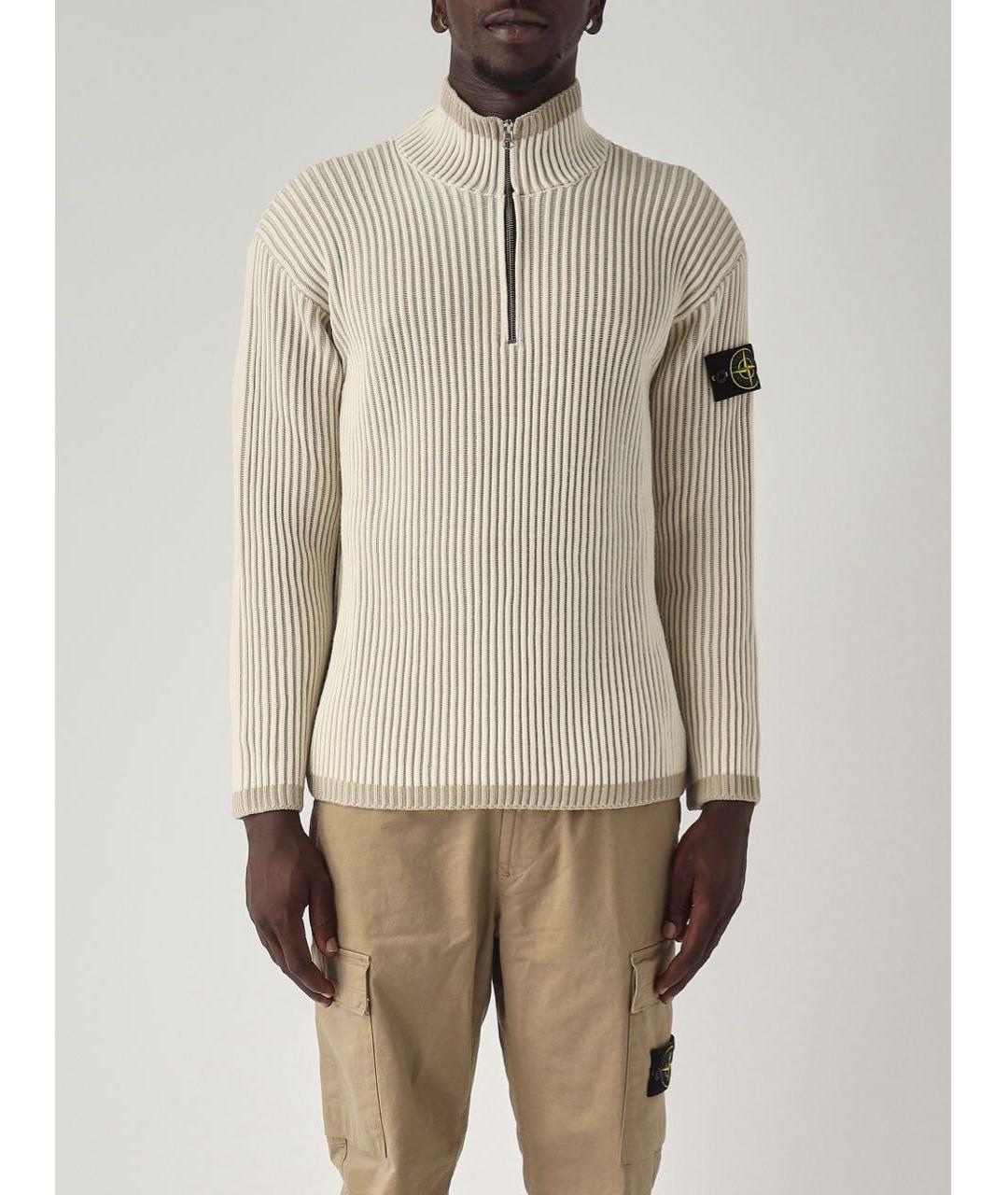 STONE ISLAND Бежевый шерстяной джемпер / свитер, фото 8