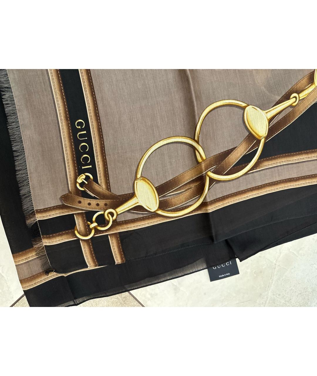 GUCCI Коричневый шелковый платок, фото 2