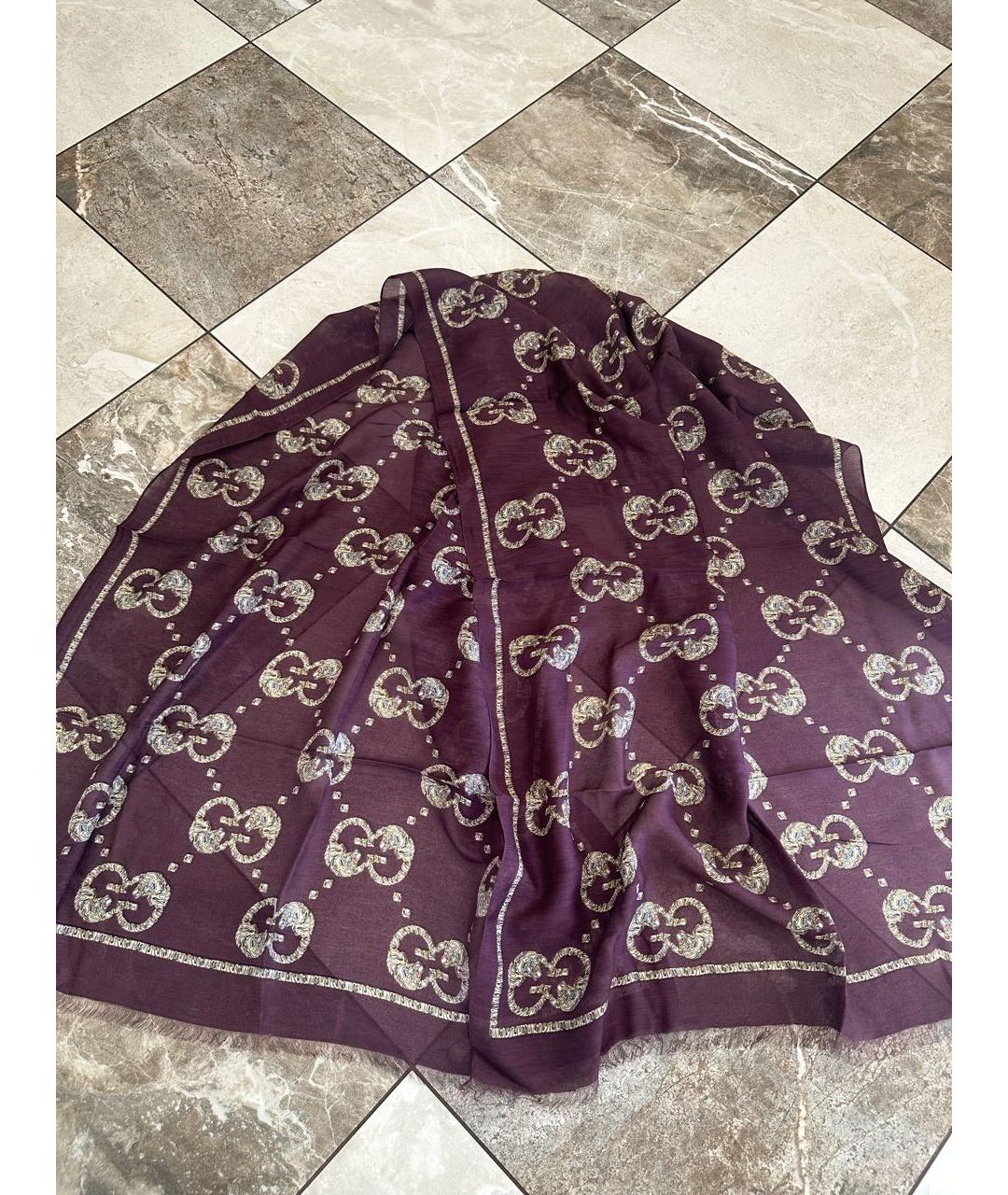 GUCCI Фиолетовый шелковый платок, фото 3