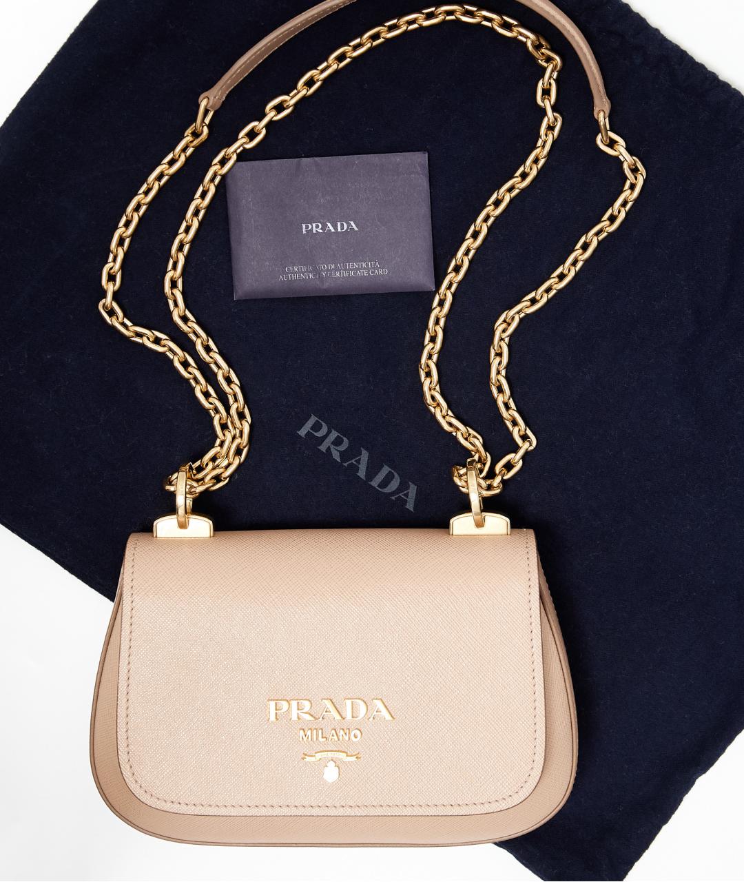 PRADA Бежевая кожаная сумка через плечо, фото 8