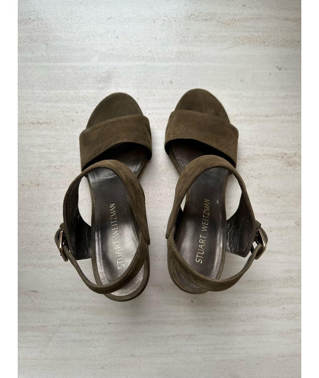 STUART WEITZMAN Хаки замшевые босоножки, фото 3