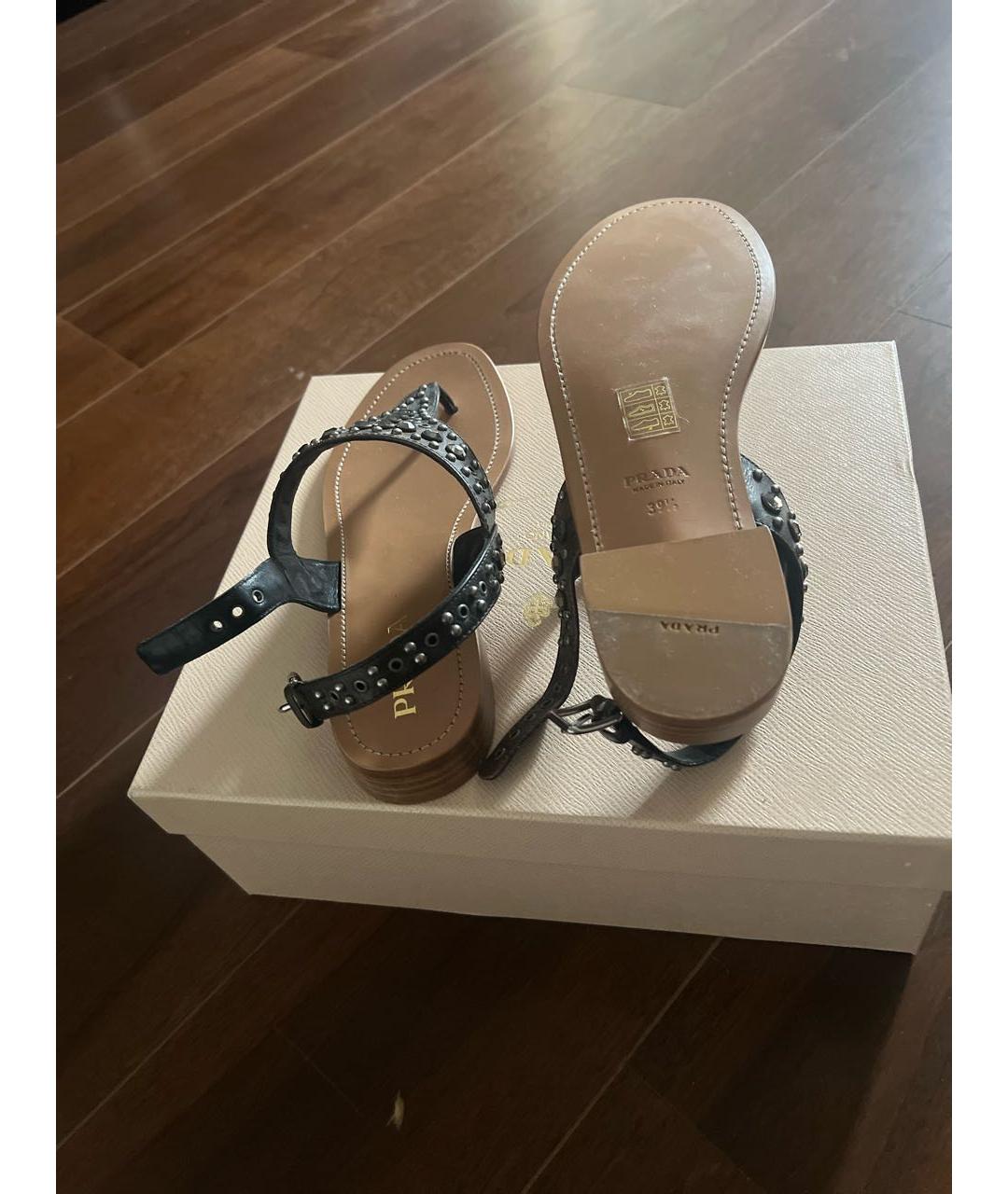 PRADA Коричневые кожаные босоножки, фото 4