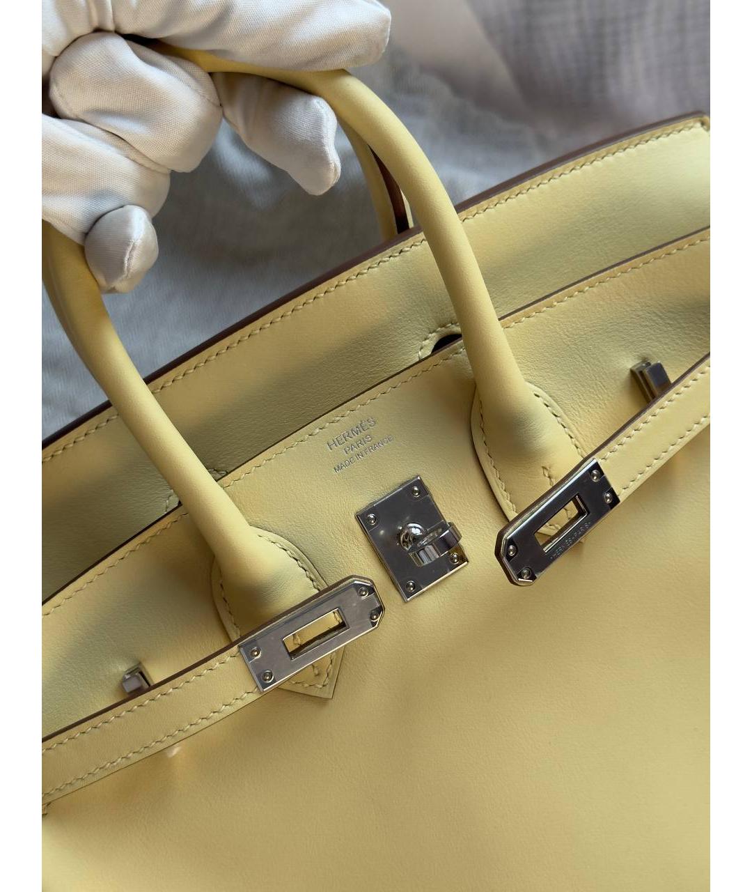 HERMES Желтая кожаная сумка тоут, фото 3
