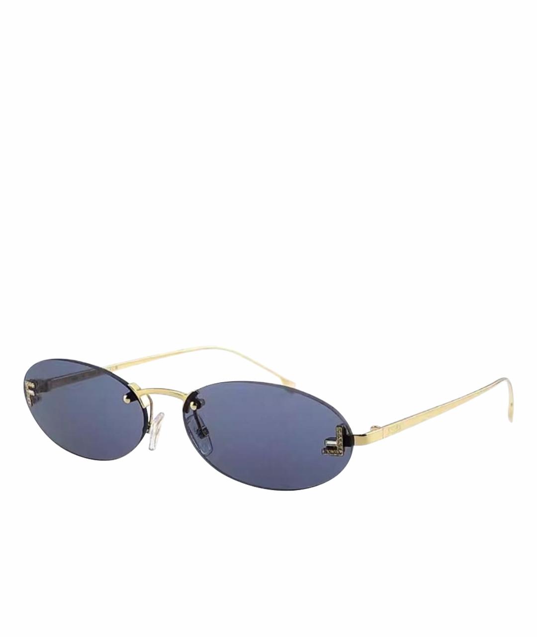 FENDI Золотые металлические солнцезащитные очки, фото 1