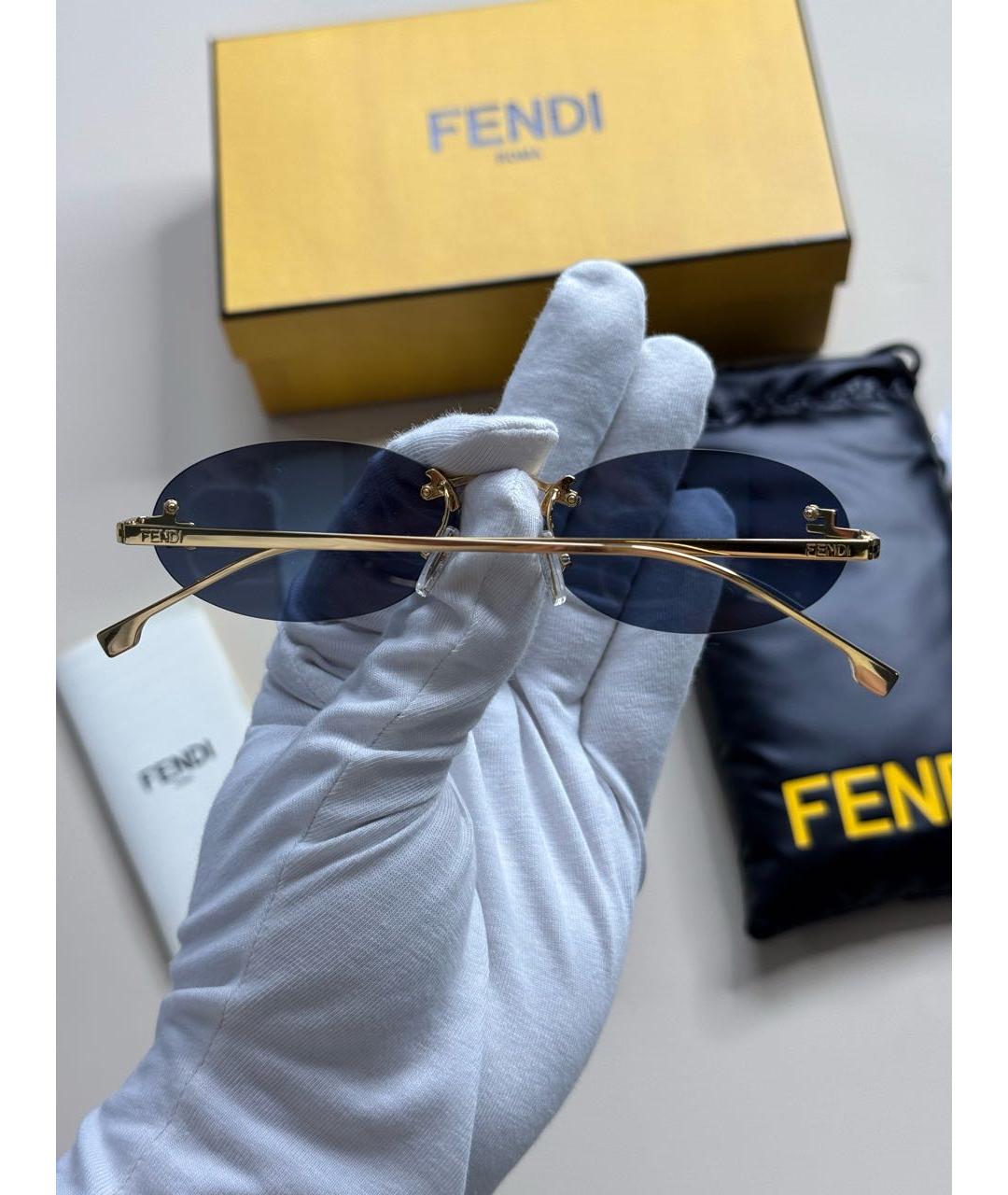 FENDI Золотые металлические солнцезащитные очки, фото 7