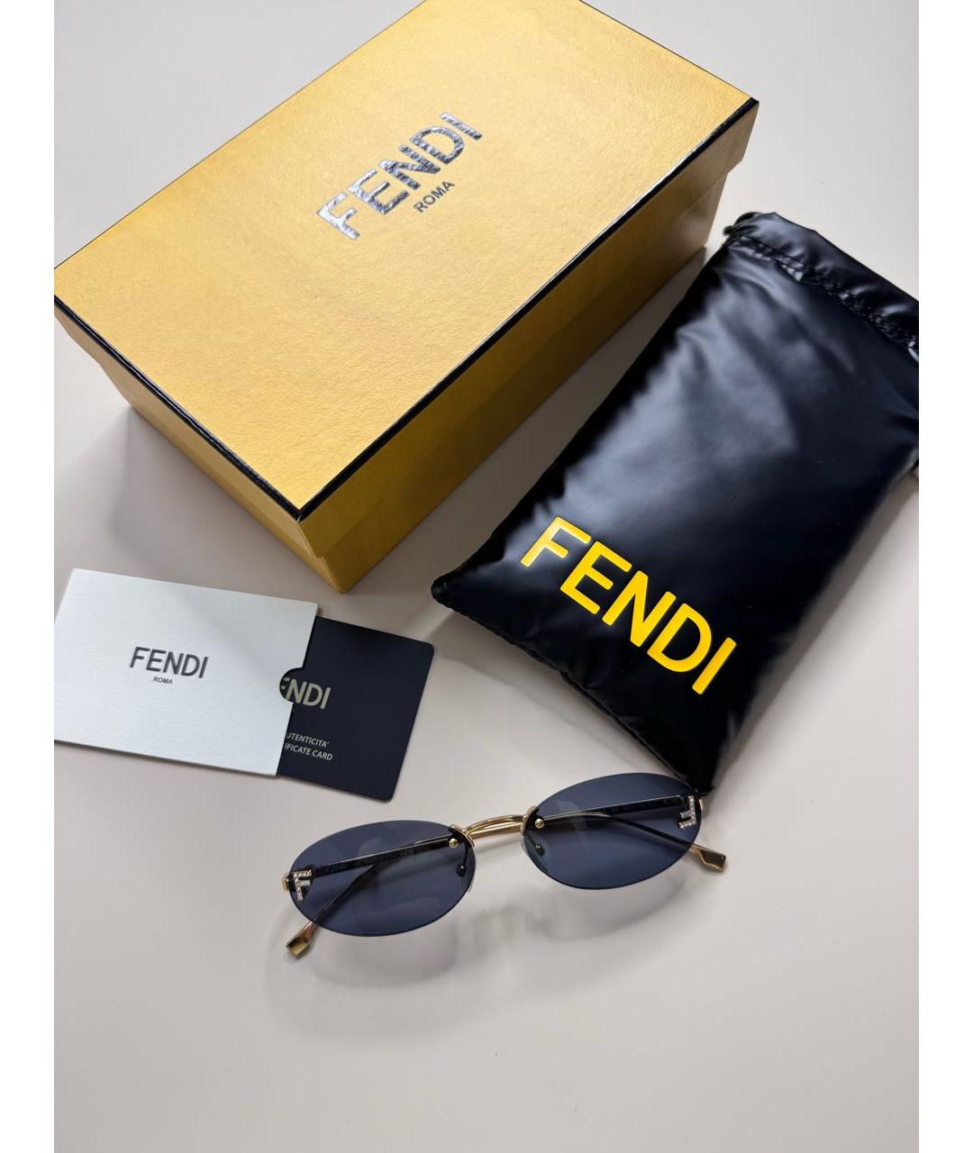 FENDI Золотые металлические солнцезащитные очки, фото 6