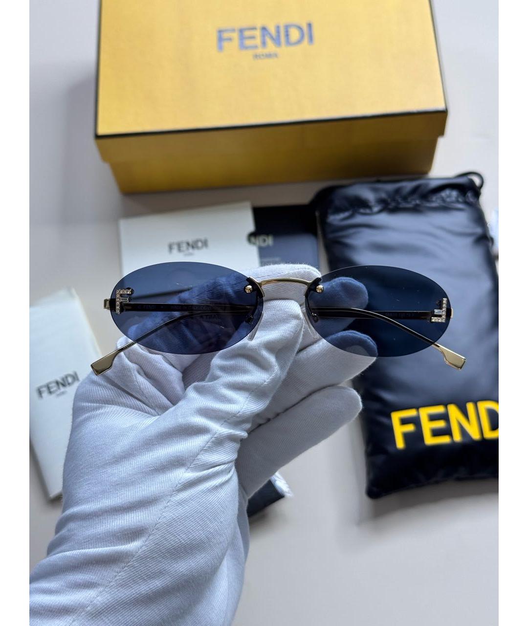 FENDI Золотые металлические солнцезащитные очки, фото 5