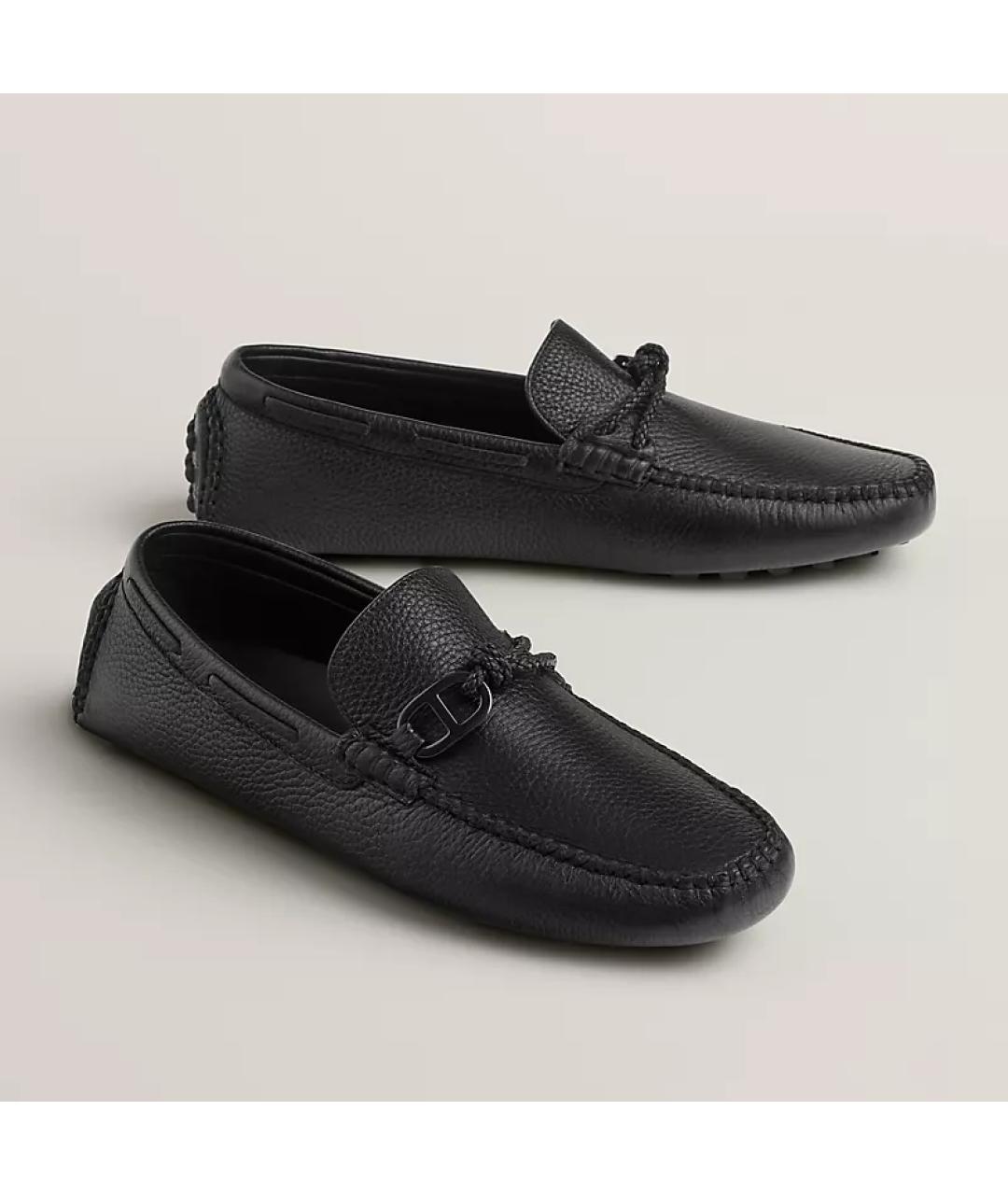 HERMES Черные кожаные мокасины, фото 4