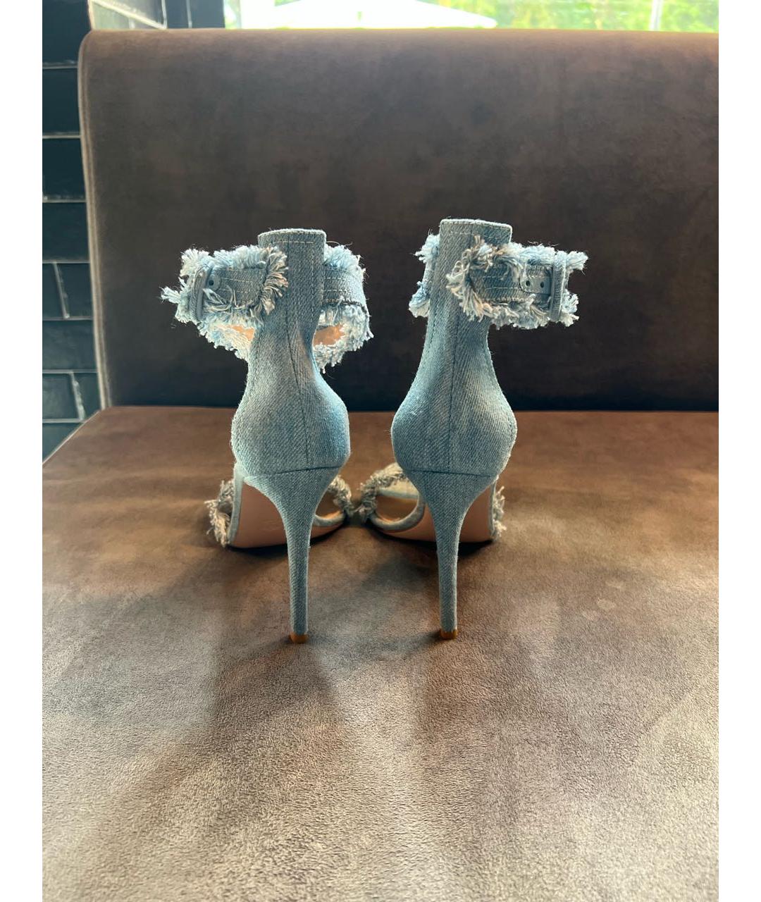 GIANVITO ROSSI Голубые текстильные босоножки, фото 4