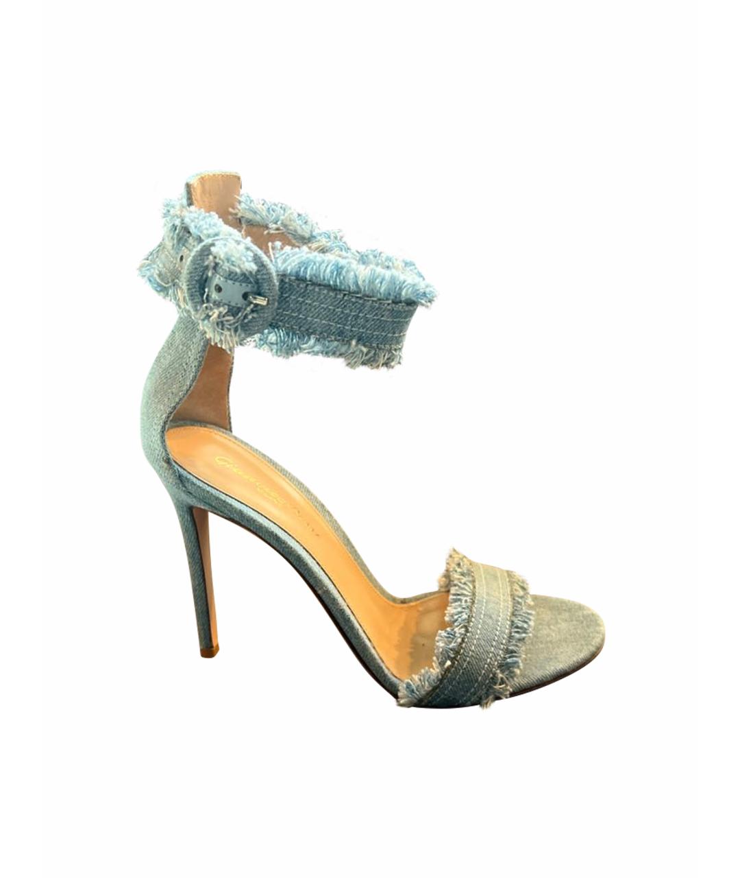 GIANVITO ROSSI Голубые текстильные босоножки, фото 1