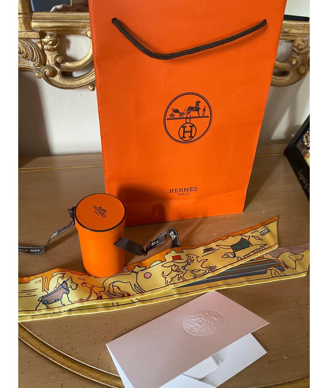 HERMES Желтый шелковый платок, фото 2