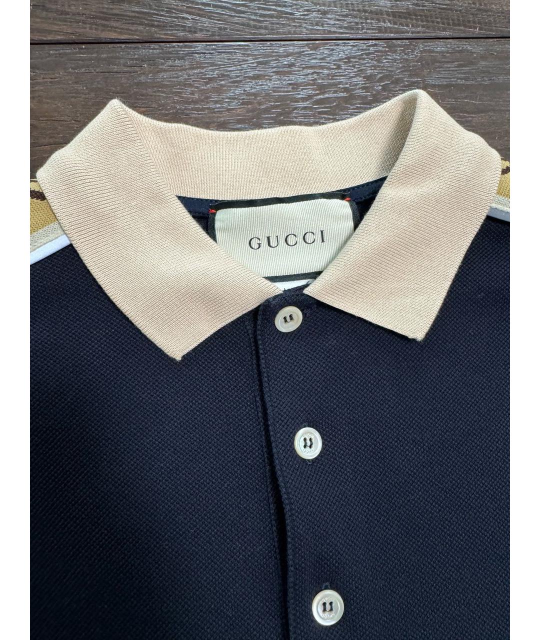 GUCCI Темно-синее хлопковое поло с коротким рукавом, фото 4