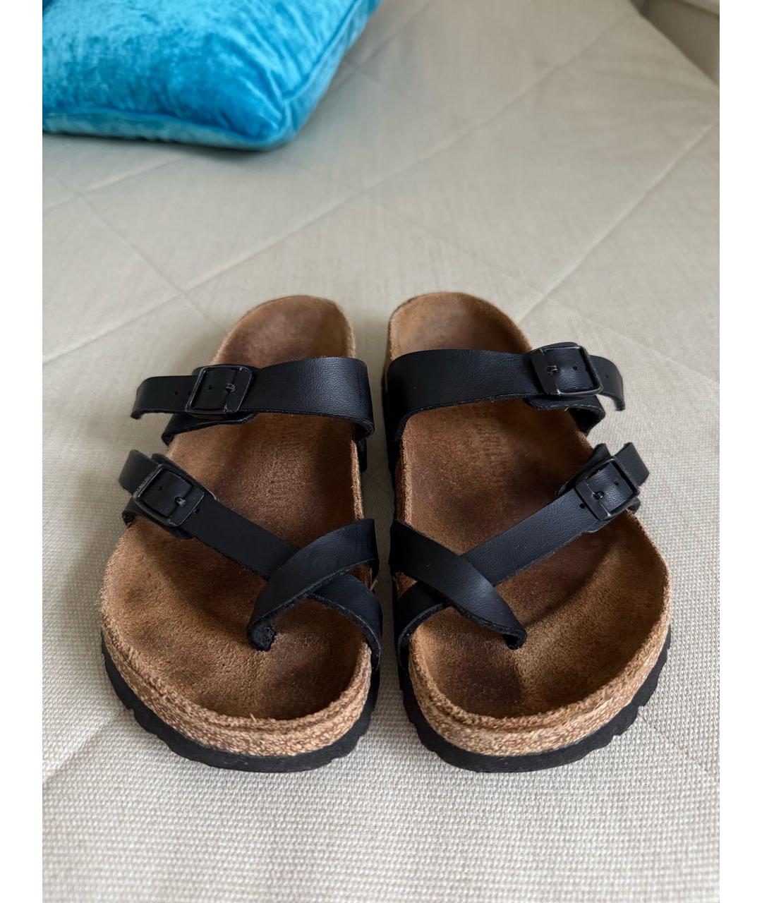 BIRKENSTOCK Черные кожаные шлепанцы, фото 3