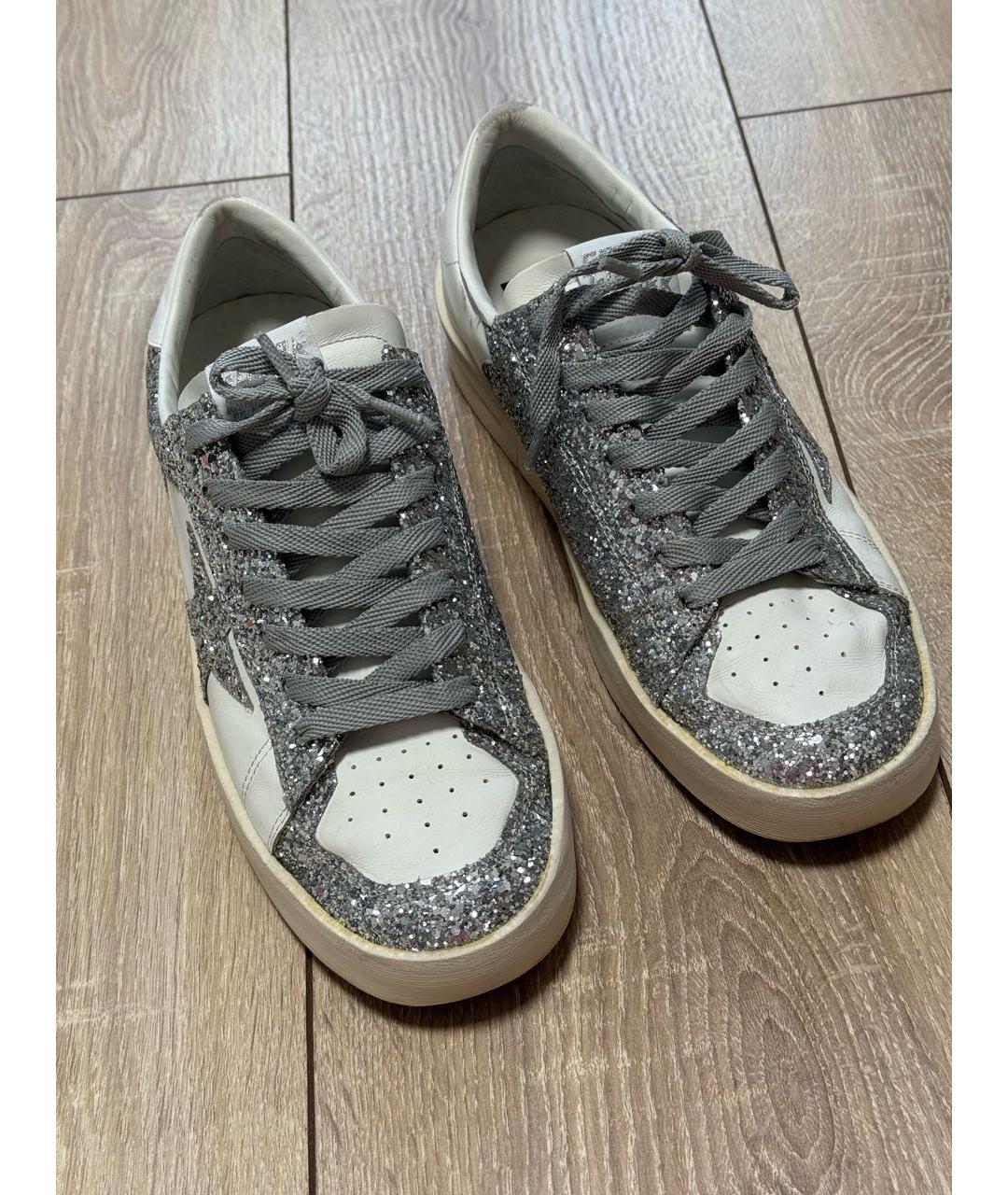 GOLDEN GOOSE DELUXE BRAND Серебряные кожаные кеды, фото 2