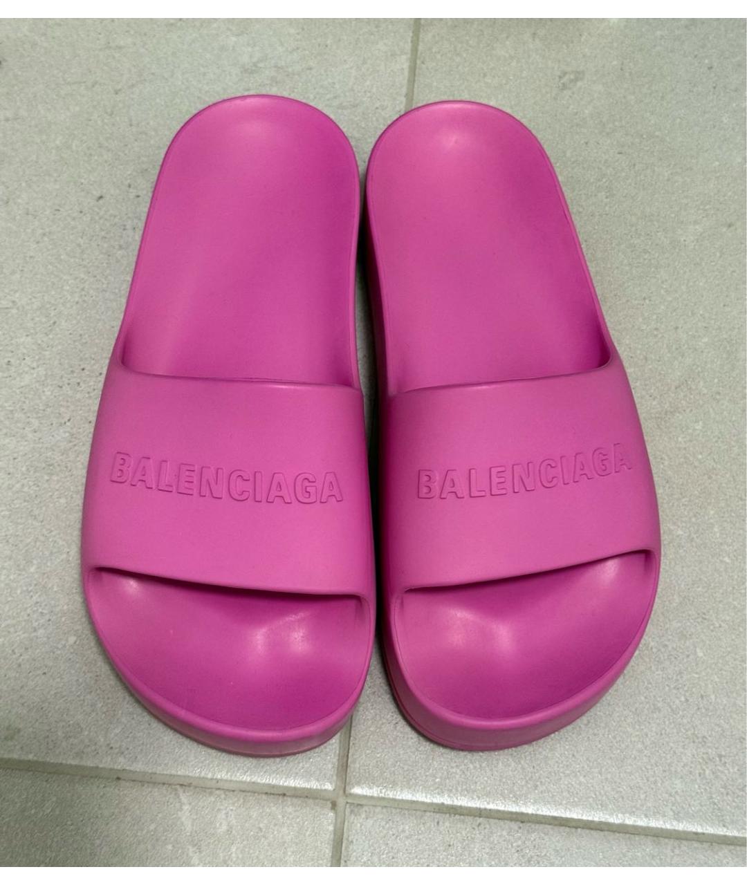 BALENCIAGA Фуксия резиновые шлепанцы, фото 2