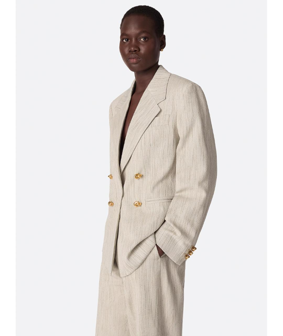 BOTTEGA VENETA Бежевый вискозный жакет/пиджак, фото 3