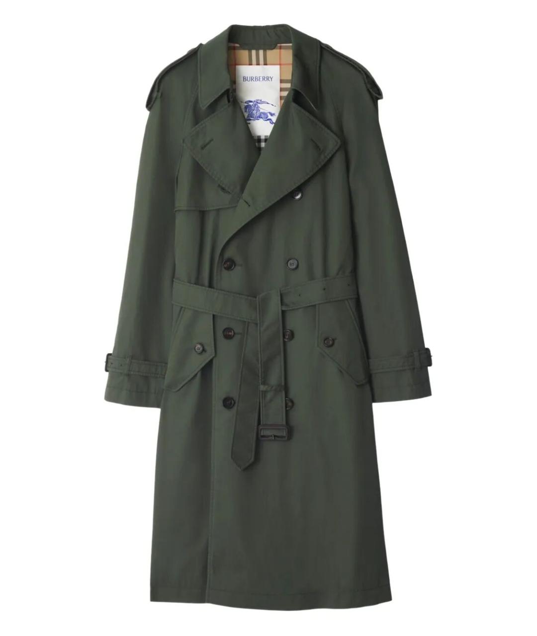 BURBERRY Зеленый хлопковый тренч / плащ, фото 1