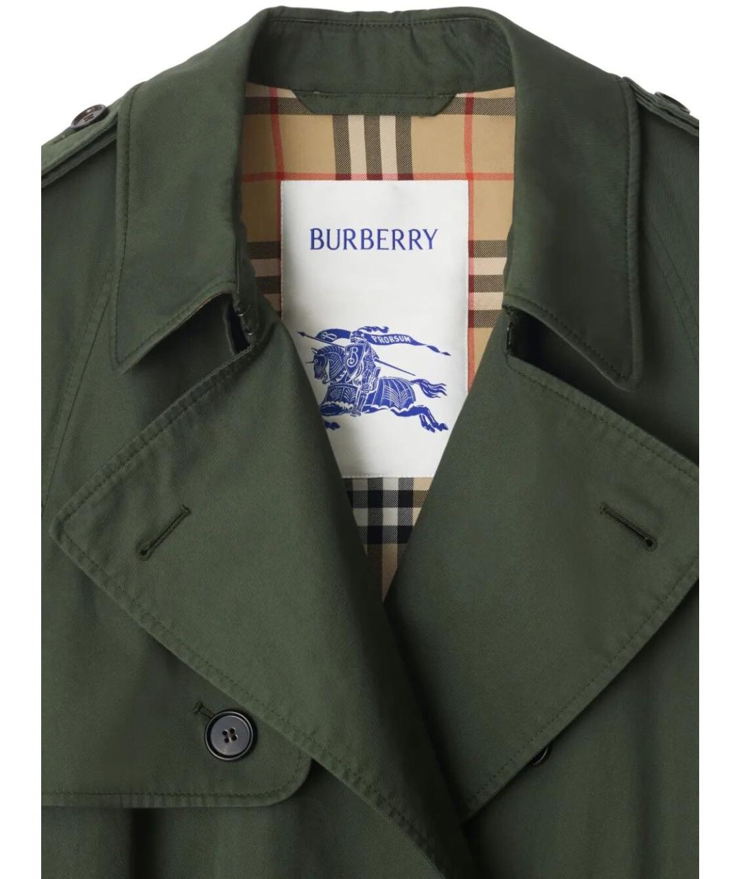 BURBERRY Зеленый хлопковый тренч / плащ, фото 4