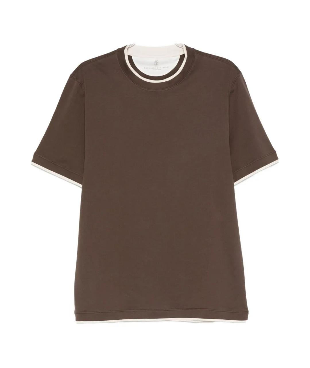 BRUNELLO CUCINELLI Коричневая хлопковая футболка, фото 1