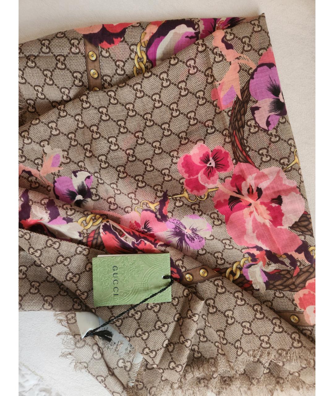 GUCCI Коричневый шерстяной платок, фото 3