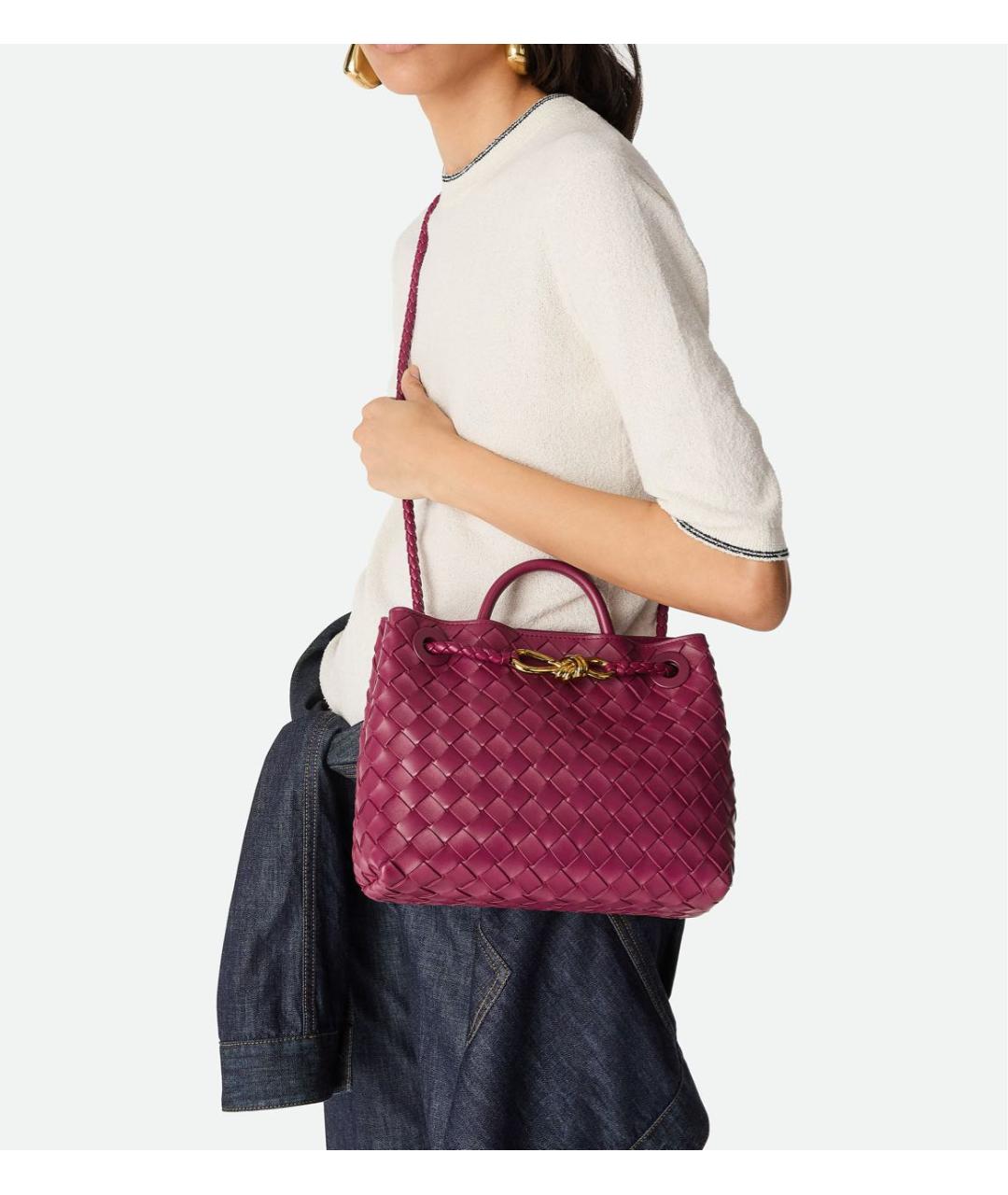 BOTTEGA VENETA Бордовая кожаная сумка с короткими ручками, фото 2