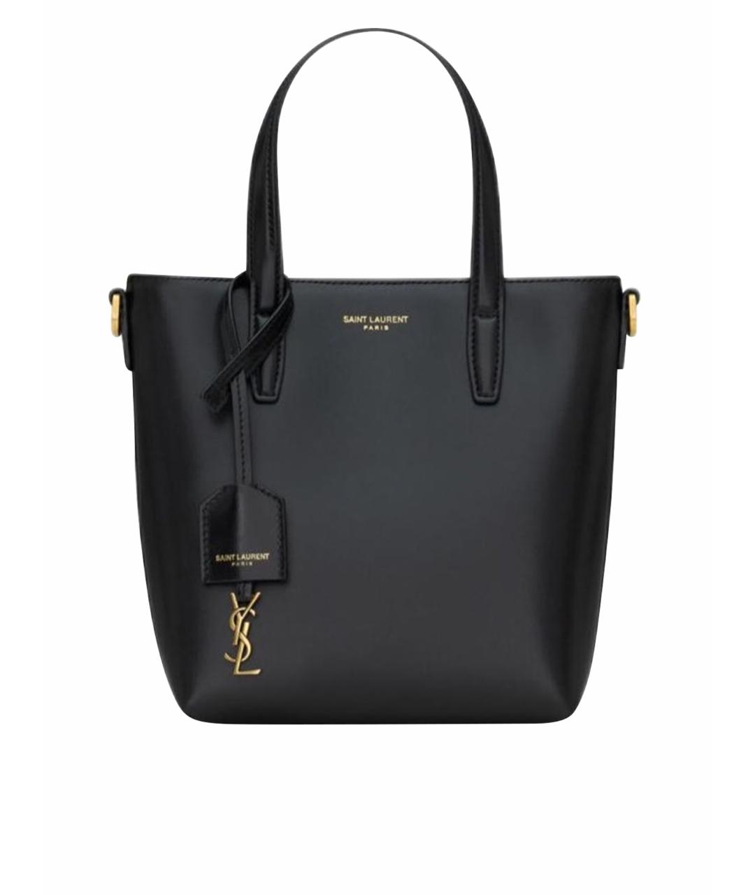 SAINT LAURENT Черная кожаная сумка тоут, фото 1