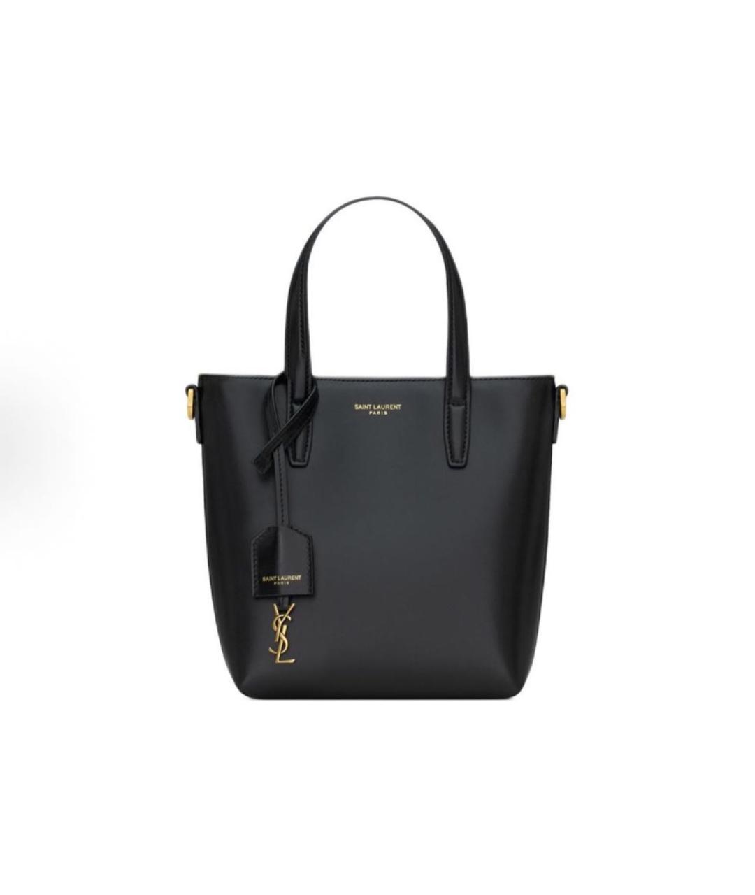 SAINT LAURENT Черная кожаная сумка тоут, фото 6