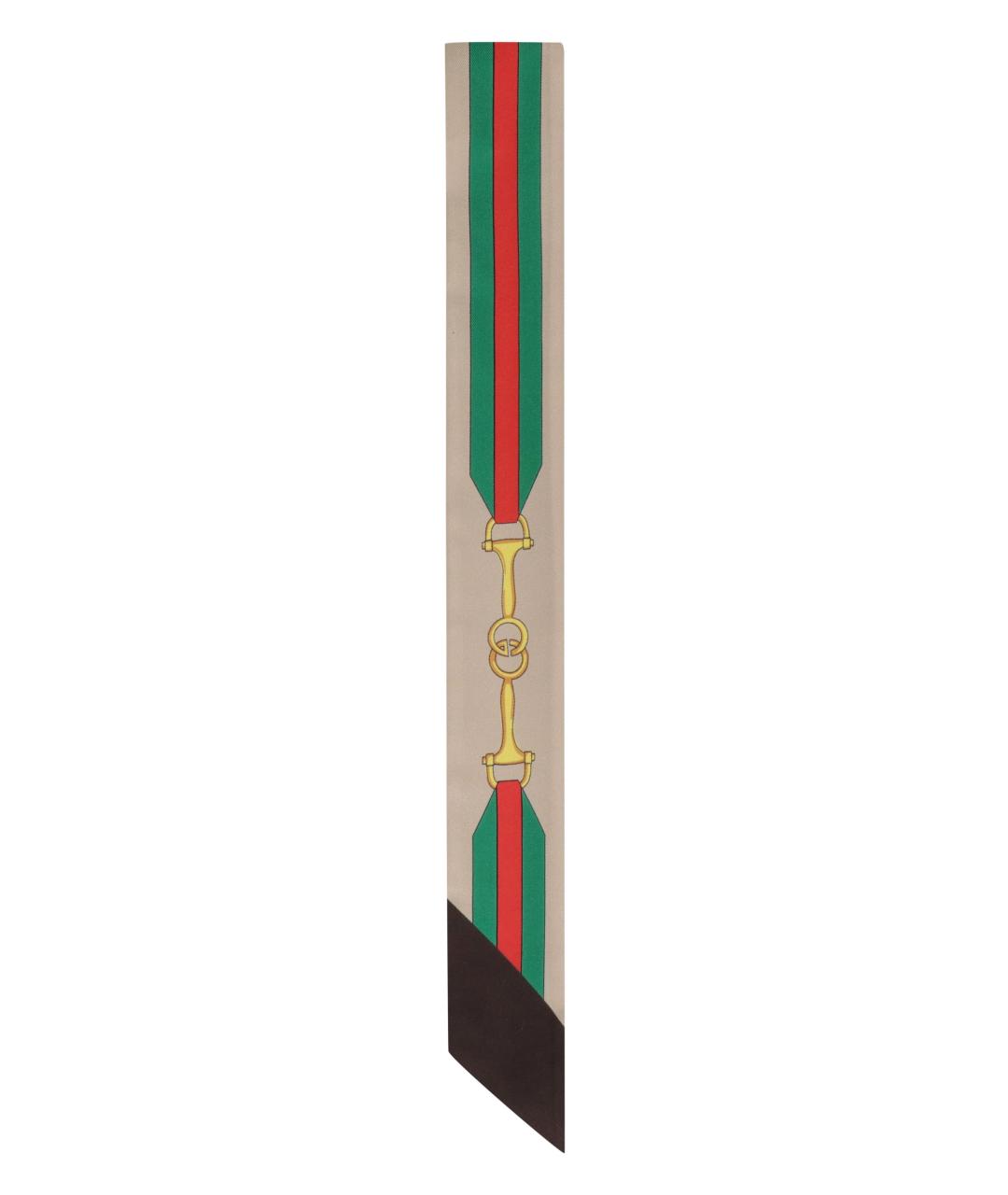 GUCCI Бежевый шелковый шарф, фото 4
