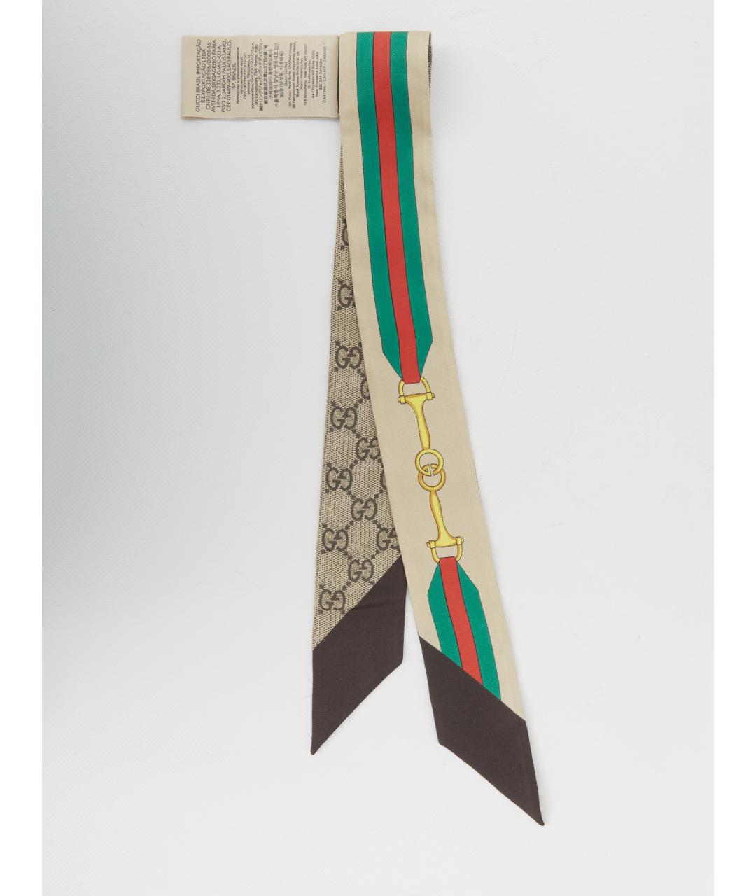 GUCCI Бежевый шелковый шарф, фото 2
