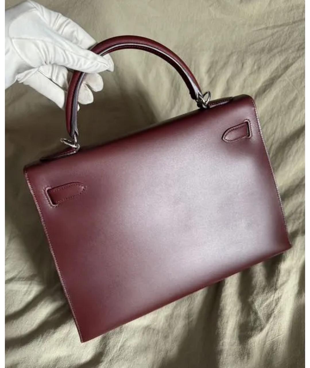 HERMES Бордовая кожаная сумка тоут, фото 3