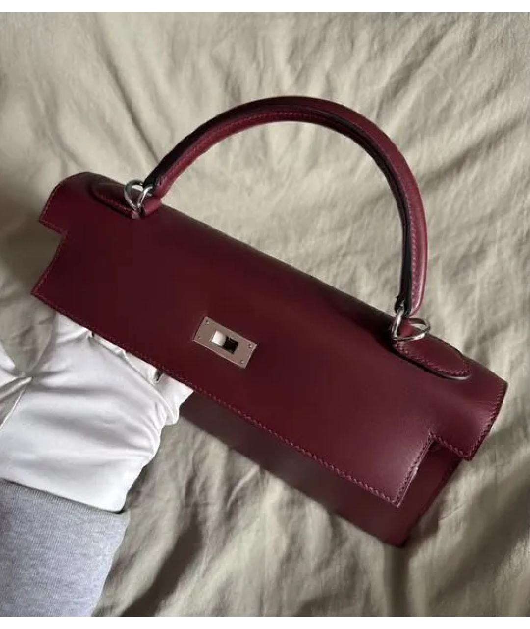 HERMES Бордовая кожаная сумка тоут, фото 4