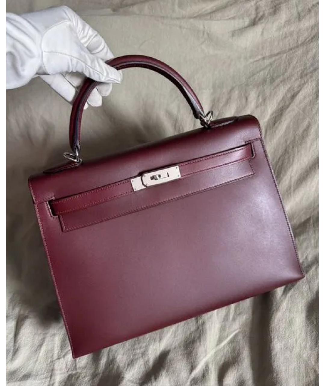 HERMES Бордовая кожаная сумка тоут, фото 2