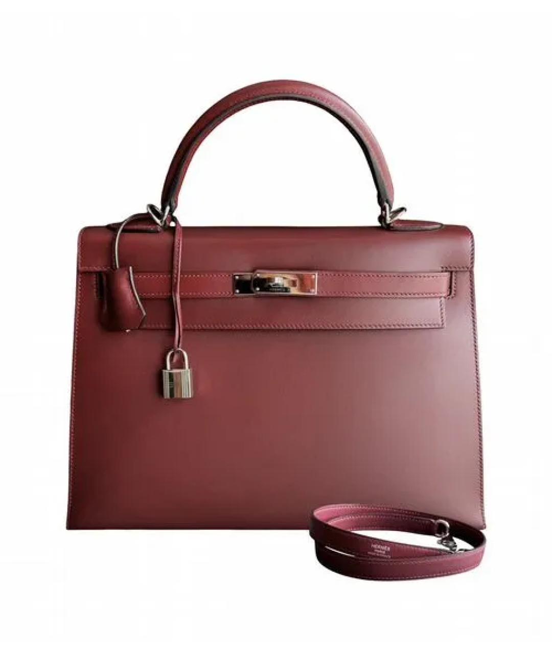 HERMES Бордовая кожаная сумка тоут, фото 8