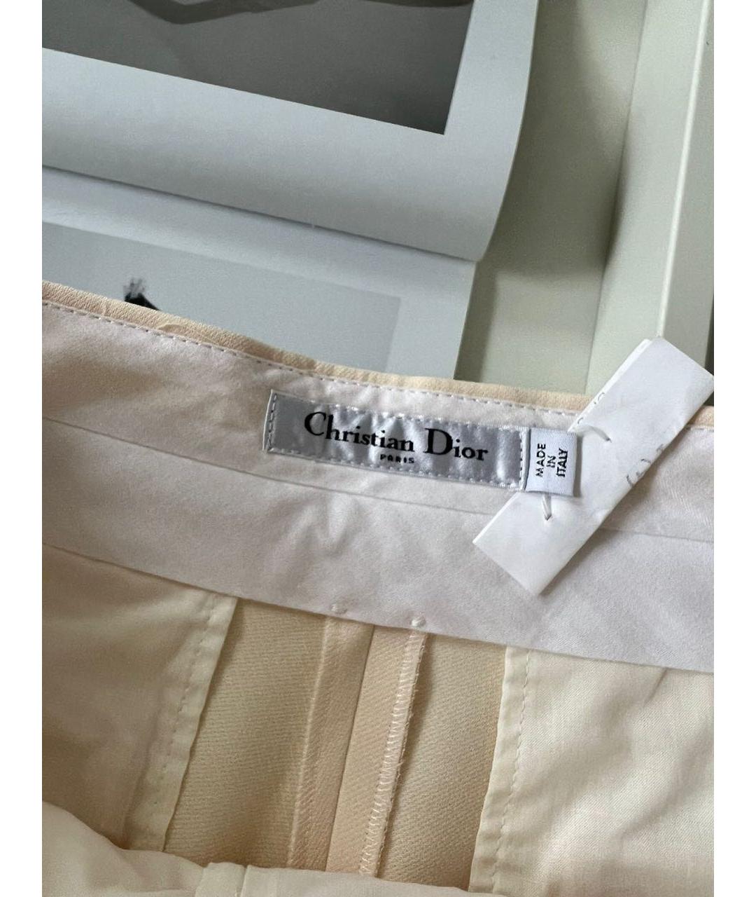 CHRISTIAN DIOR Бежевые шерстяные прямые брюки, фото 3