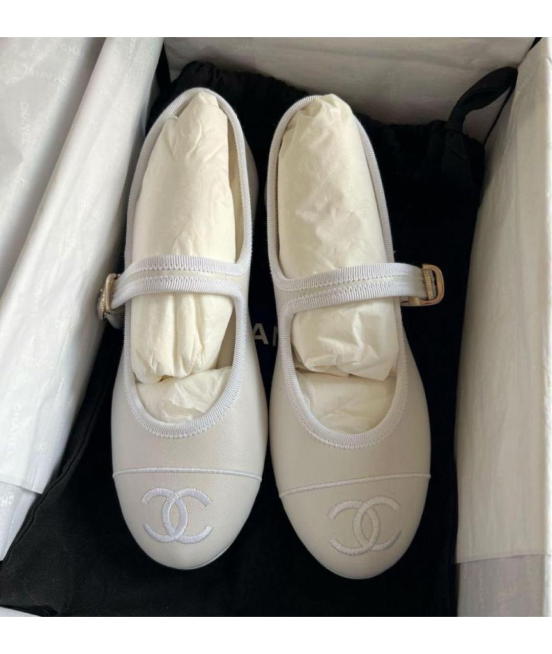 CHANEL Белые текстильные балетки, фото 2