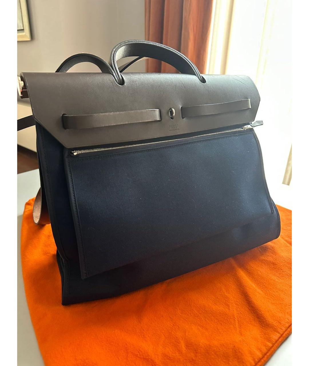 HERMES Темно-синяя кожаная сумка с короткими ручками, фото 2