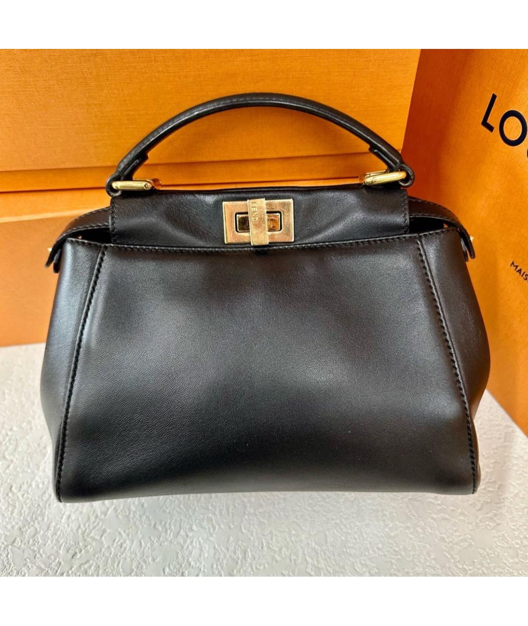 FENDI Черная кожаная сумка тоут, фото 2