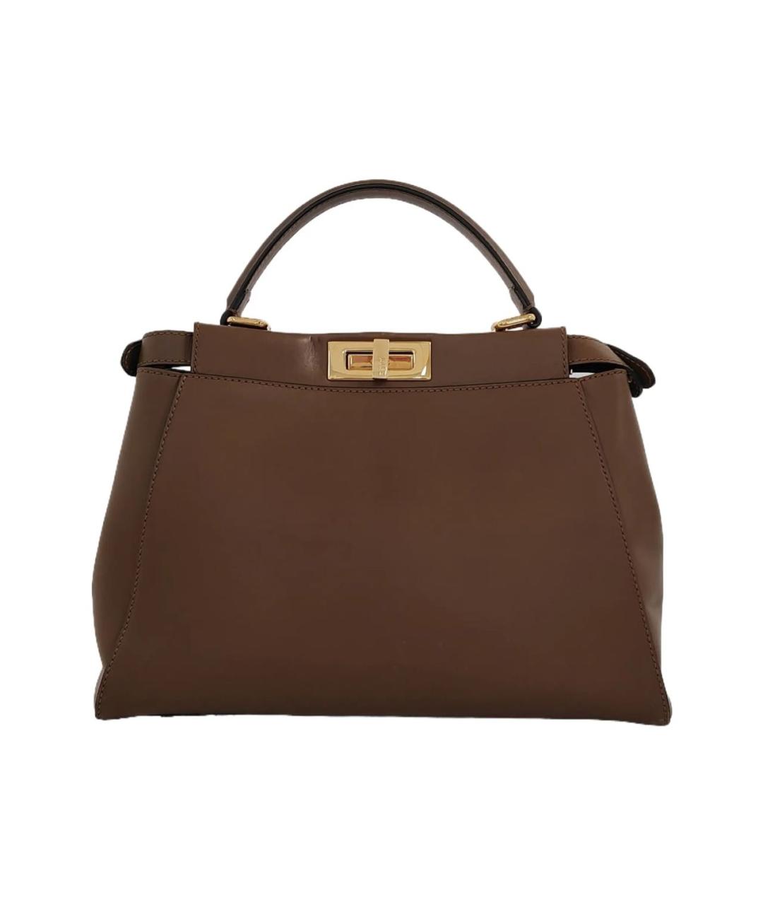 FENDI Коричневая кожаная сумка тоут, фото 9