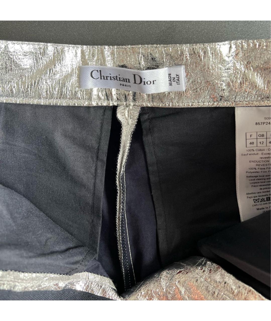CHRISTIAN DIOR Серебряные хлопковые прямые брюки, фото 3