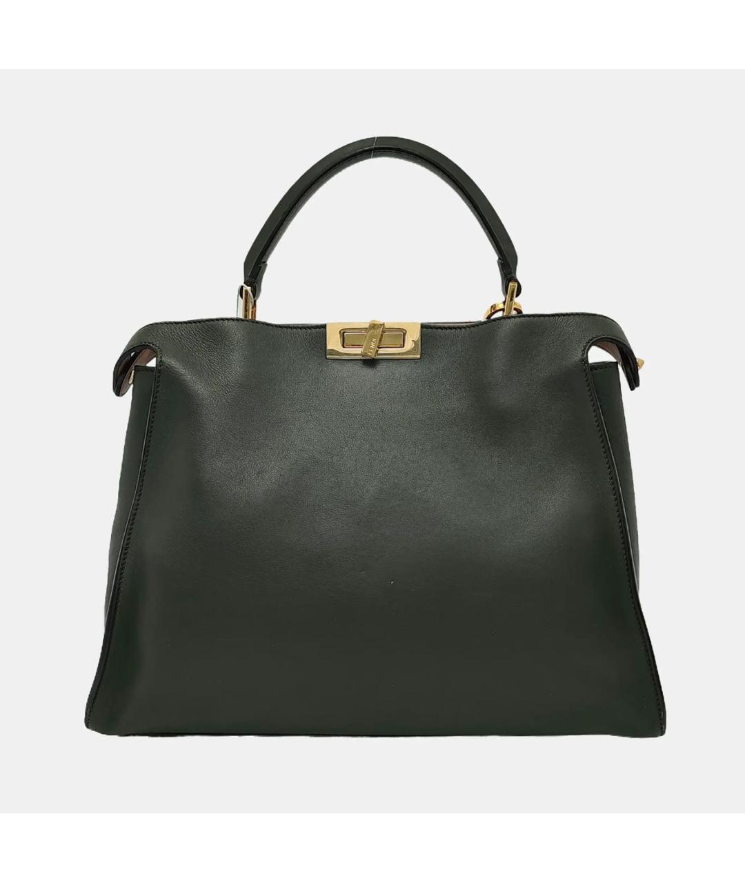 FENDI Хаки кожаная сумка тоут, фото 3