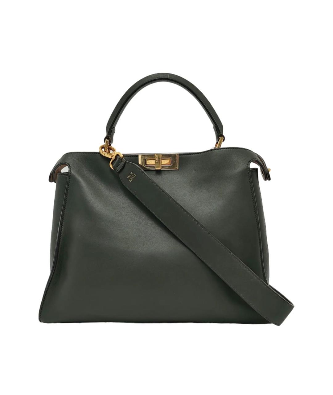 FENDI Хаки кожаная сумка тоут, фото 1
