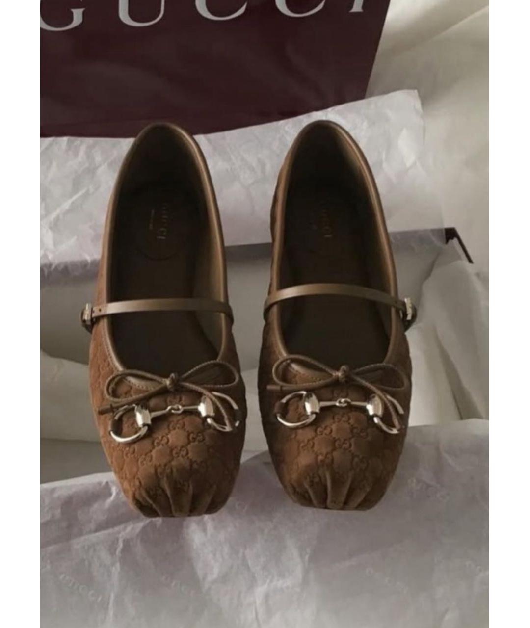 GUCCI Коричневые замшевые балетки, фото 2