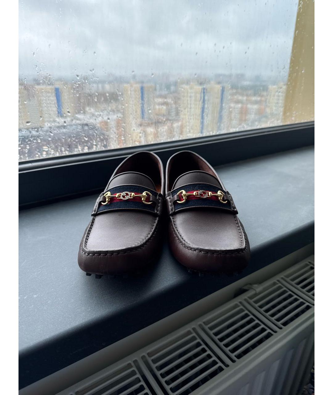 GUCCI Бордовые кожаные мокасины, фото 2
