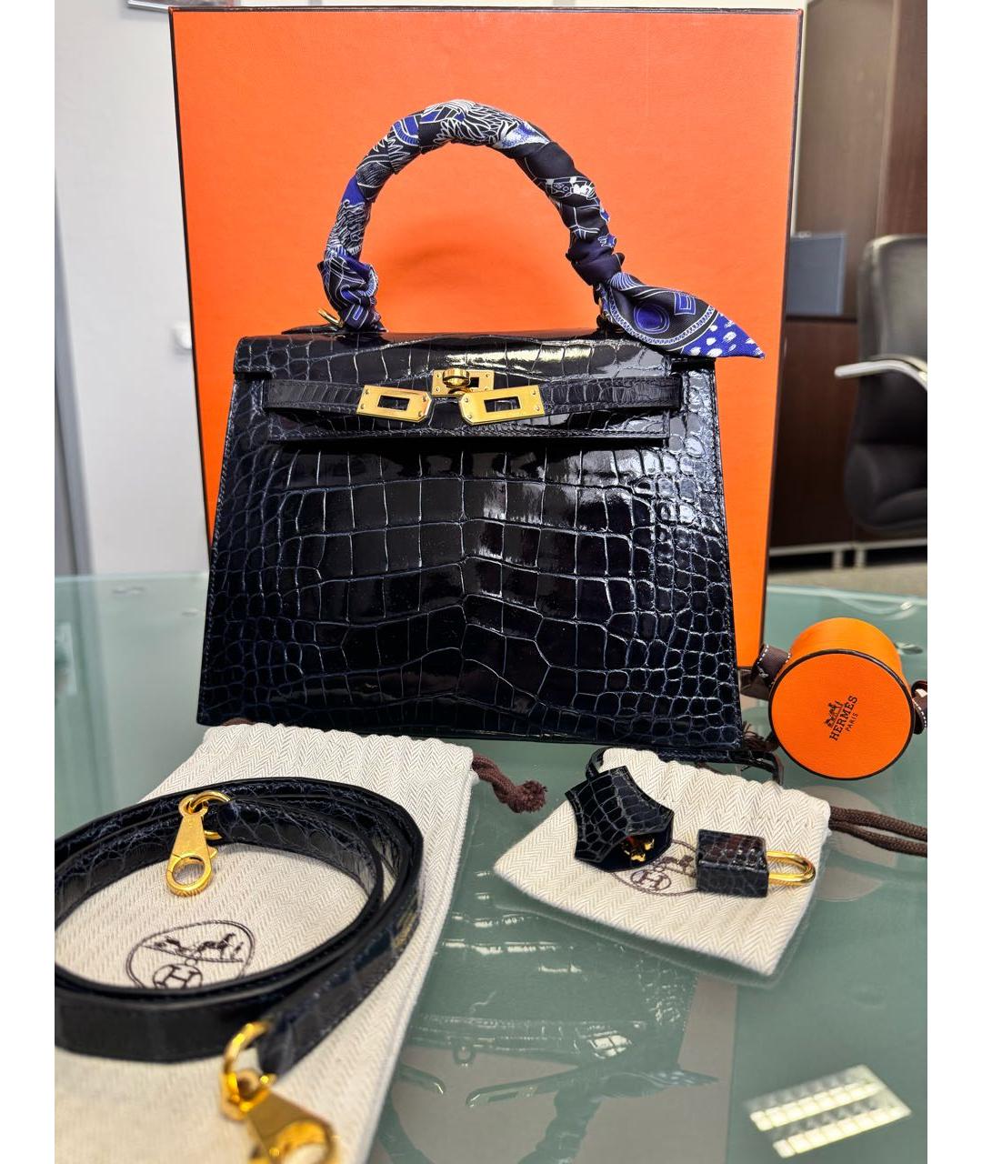 HERMES Темно-синяя кожаная сумка с короткими ручками, фото 7