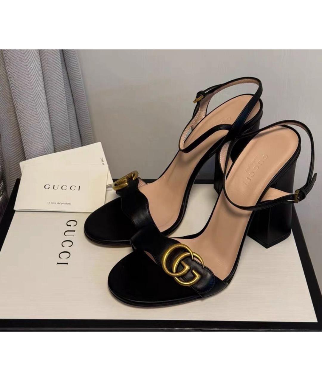 GUCCI Черные кожаные босоножки, фото 3