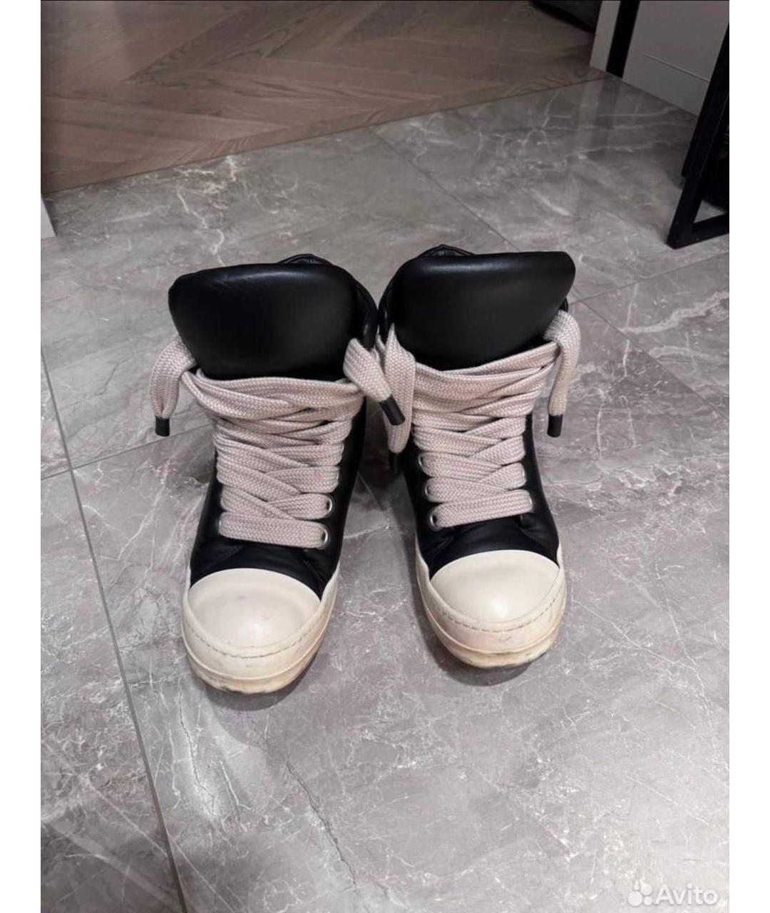 RICK OWENS Черные кожаные высокие кроссовки / кеды, фото 4
